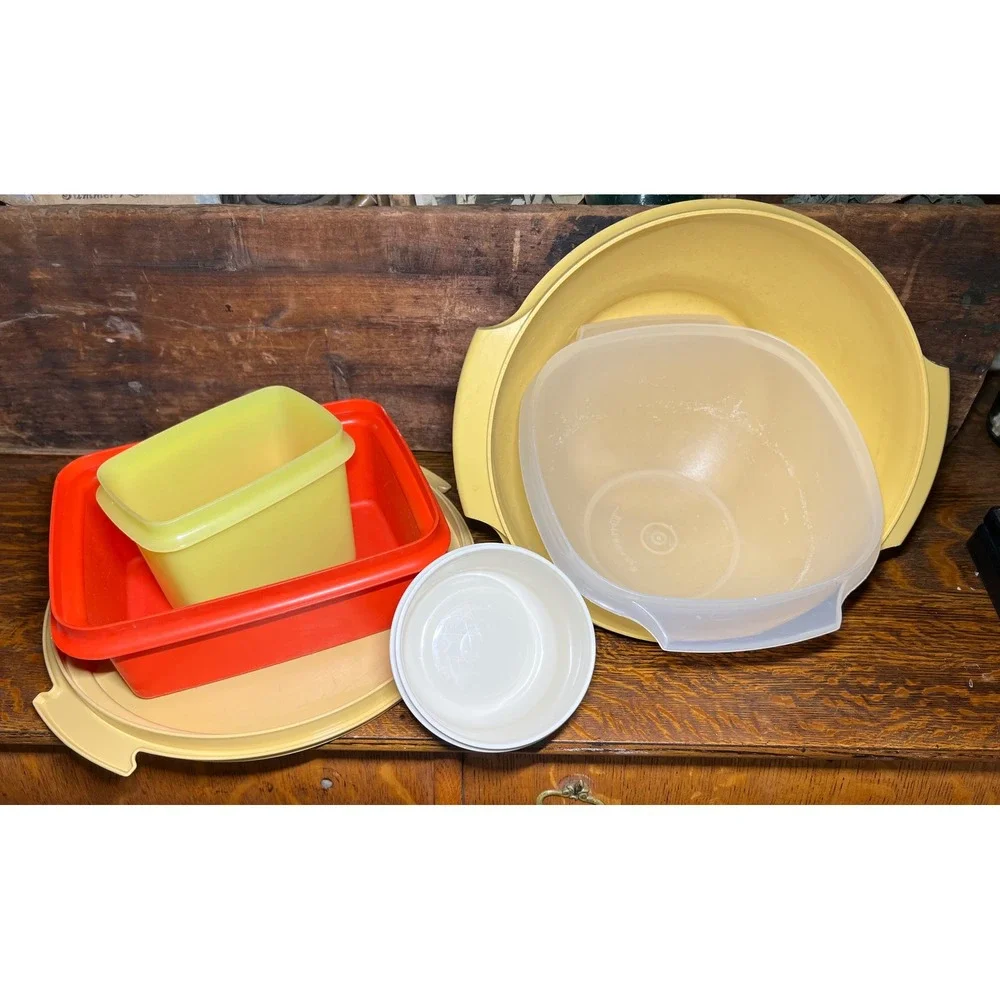 Vintage Tupperware Mixed Lot Yellow Serving Bowl Red Green Storage Containers